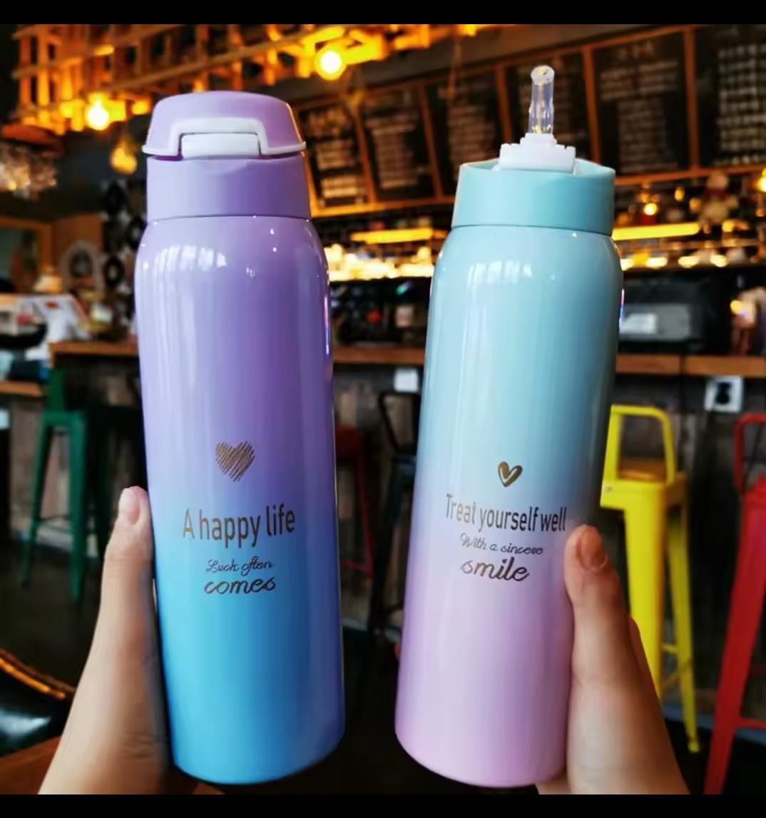 🌟 Best Stainless Steel Sports Water Bottle 500ML | Vacuum Flask Thermos Mug with Straw 🌟